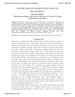 ECOTYPE ANALYSIS and BIOACTIVITY ASSAY of RIVINA HUMILIS L. ELSAM JOSEPH * *Department of Botany and Centre for Research, St