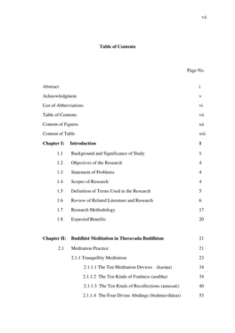 Vii Table of Contents Page No. Abstract I Acknowledgment V List Of