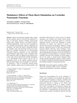 Modulatory Effects of Theta Burst Stimulation on Cerebellar Nonsomatic Functions