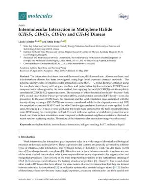 Intermolecular Interaction in Methylene Halide (CH2F2, Ch2cl2, Ch2br2 and CH2I2) Dimers