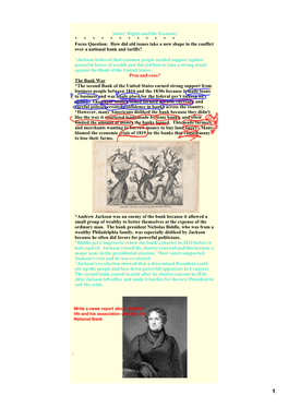 States' Rights and the Economy * * * * * * * * * * * * Focus Question: How Did Old Issues Take a New Shape in the Conflict Over a National Bank and Tariffs?