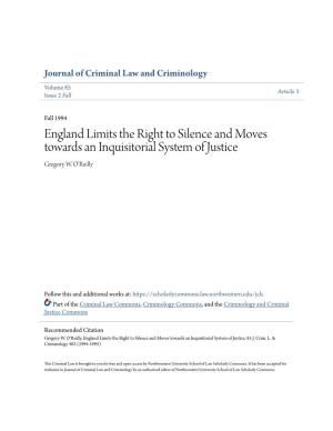 England Limits the Right to Silence and Moves Towards an Inquisitorial System of Justice Gregory W