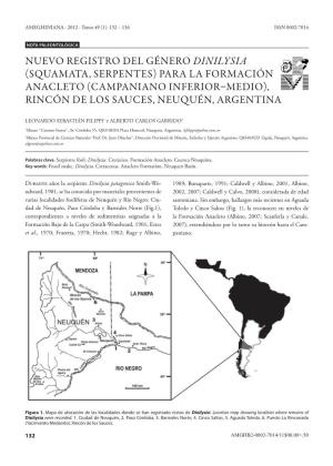 Nuevo Registro Del Género Dinilysia (Squamata, Serpentes) Para La Formación Anacleto (Campaniano Inferior–Medio), Rincón De Los Sauces, Neuquén, Argentina