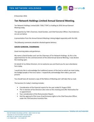 Ten Network Holdings Limited Annual General Meeting
