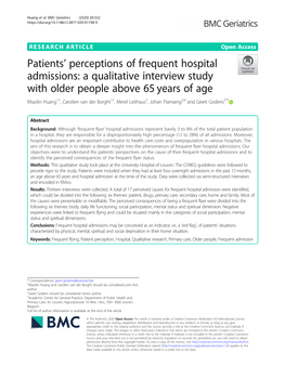 Patients' Perceptions of Frequent Hospital Admissions: a Qualitative Interview Study with Older People Above 65 Years Of