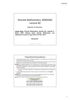Discrete Mathematics, KOM1062 Lecture #2