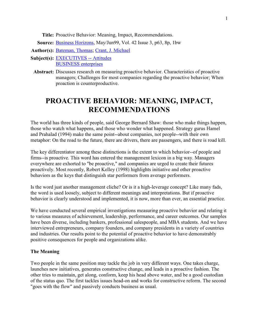 Proactive Behavior: Meaning, Impact, Recommendations