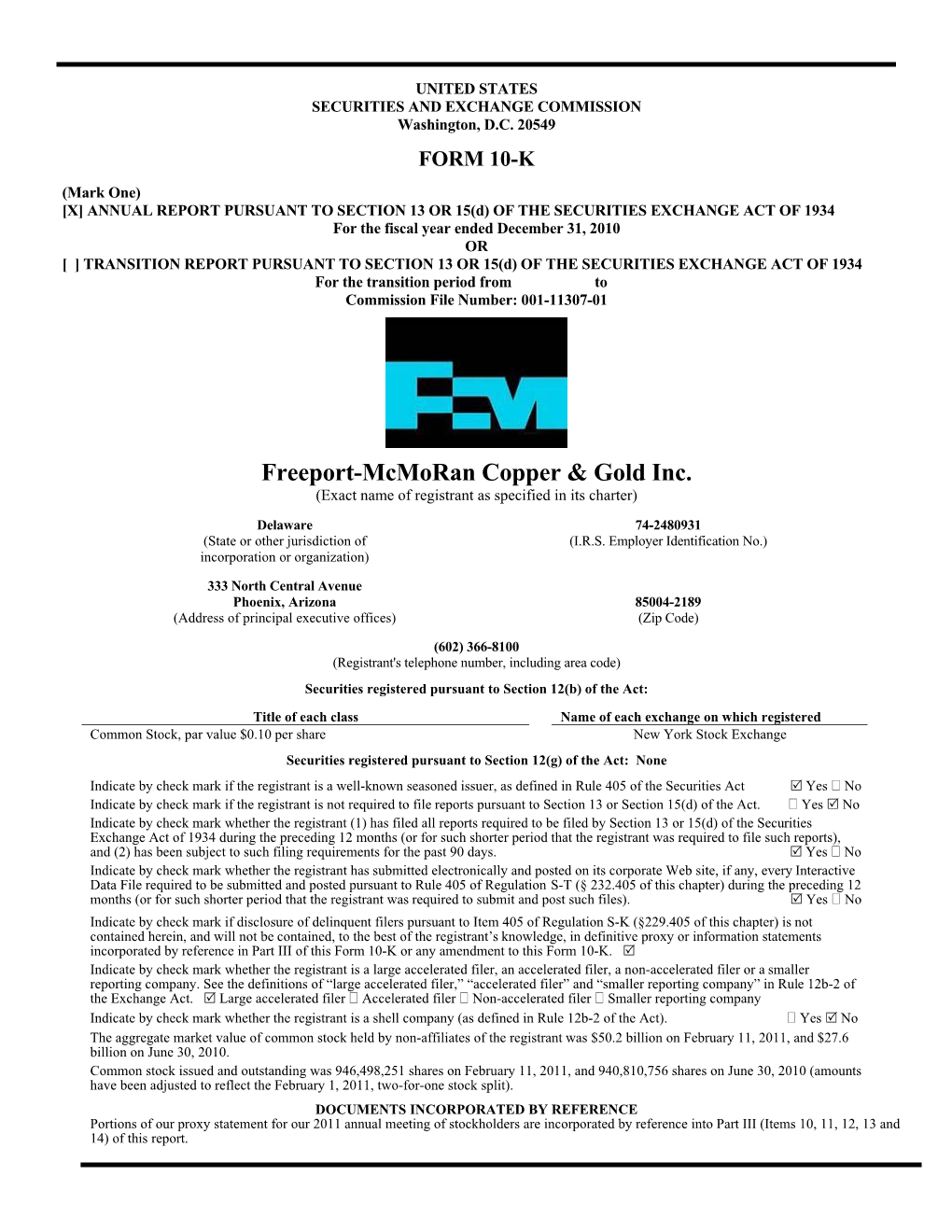 Freeport-Mcmoran Copper & Gold Inc