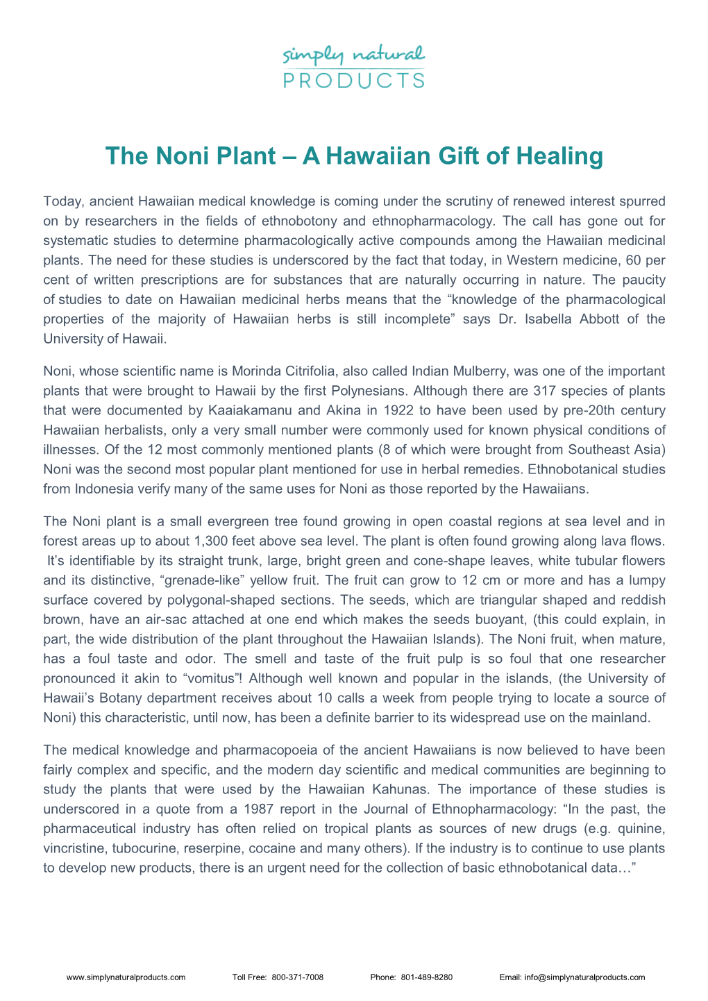 The Noni Plant – a Hawaiian Gift of Healing