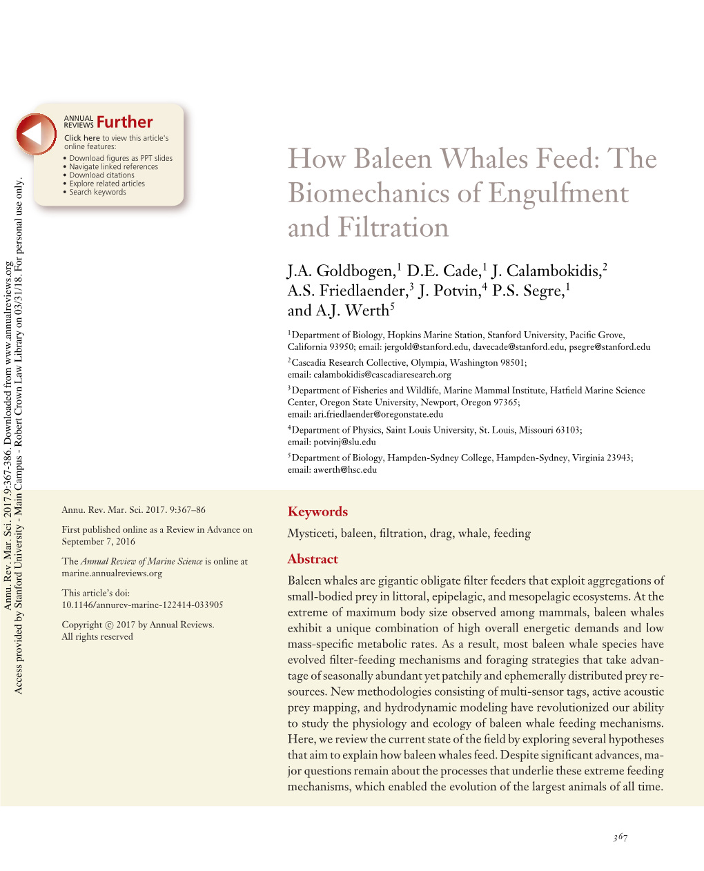 How Baleen Whales Feed: the Biomechanics of Engulfment and Filtration