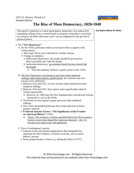 The Rise of Mass Democracy, 1820-1840