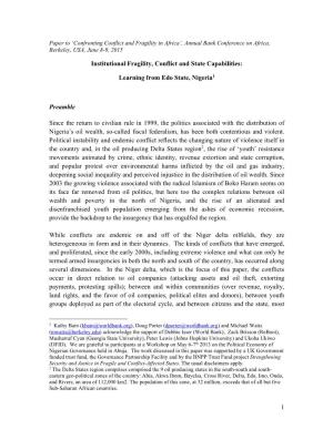 1 Institutional Fragility, Conflict and State Capabilities: Learning From