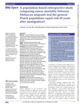A Population-Based Retrospective Study Comparing Cancer Mortality Between Moluccan Migrants and the General Dutch Population: Equal Risk 65 Years After Immigration?