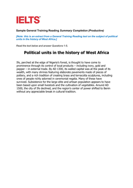 Political Units in the History of West Africa.]