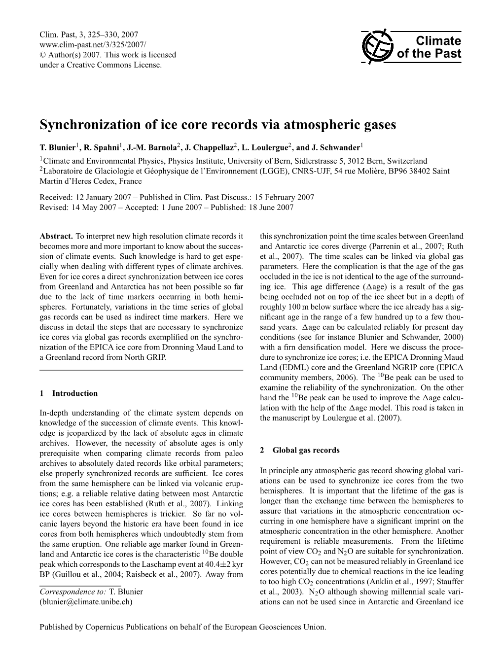 Synchronization of Ice Core Records Via Atmospheric Gases