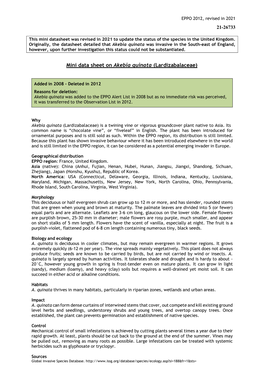 Mini Data Sheet on Akebia Quinata (Lardizabalaceae)