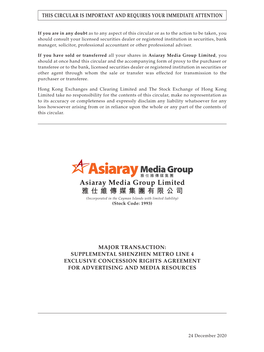 Asiaray Media Group Limited 雅仕維傳媒集團有限公司 (Incorporated in the Cayman Islands with Limited Liability) (Stock Code: 1993)