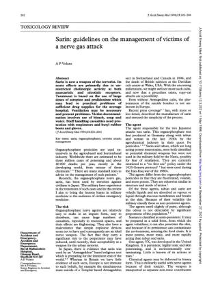 Sarin: Guidelines on the Management of Victi'ms of a Nerve Gas Attack