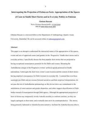 Appropriation of the Spaces of Caste in Sindhi Short