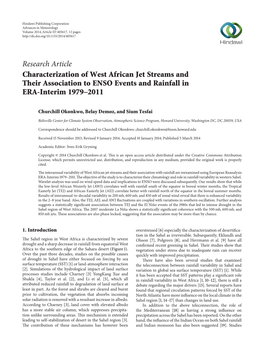 Characterization of West African Jet Streams and Their Association to ENSO Events and Rainfall in ERA-Interim 1979–2011