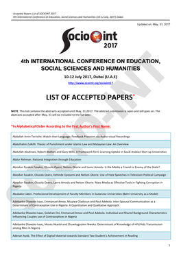 List of Accepted Papers*