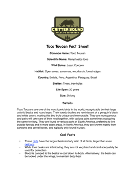 Toco Toucan Fact Sheet