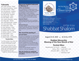 Yahrzeits Shabbat Mevorchin Blessing of the New Month of Elul