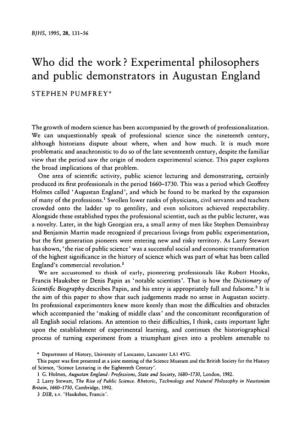 Experimental Philosophers and Public Demonstrators in Augustan England