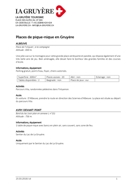 Places De Pique-Nique En Gruyère