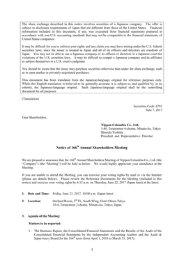1 Notice of 166Th Annual Shareholders Meeting