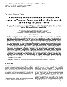 A Preliminary Study of Arthropod Associated with Carrion in Yaounde, Cameroon: a First Step in Forensic Entomology in Central Africa