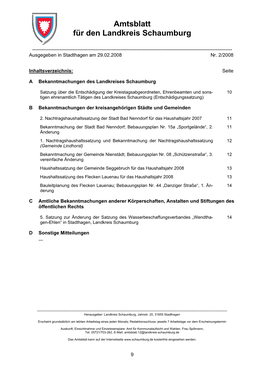 Amtsblatt Für Den Landkreis Schaumburg