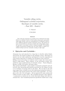 Variable Rolling Circles, Orthogonal Cycloidal Trajectories, Envelopes of Variable Circles
