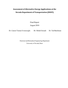 Assessment of Alternative Energy Applications at the Nevada Department of Transportation (NDOT) Final Report Augus