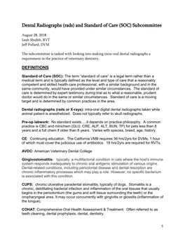 Dental Radiographs (Rads) and Standard of Care (SOC) Subcommittee