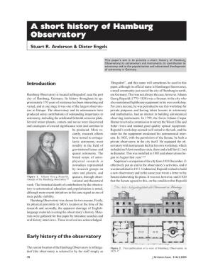 A Short History of Hambur Y of Hambur Y of Hamburg Observatory