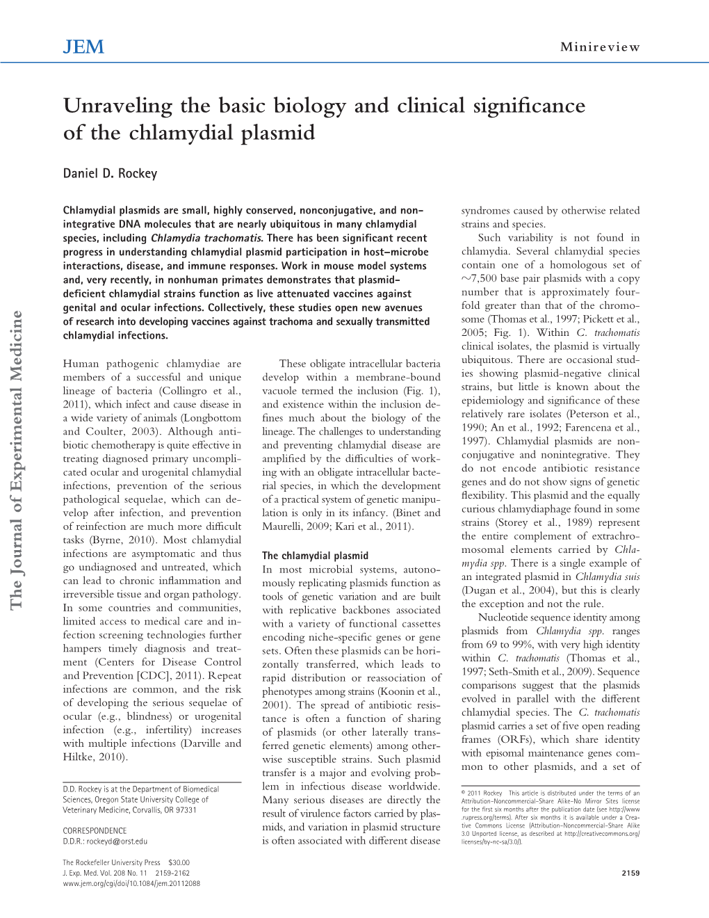 Unraveling the Basic Biology and Clinical Significance of the Chlamydial Plasmid