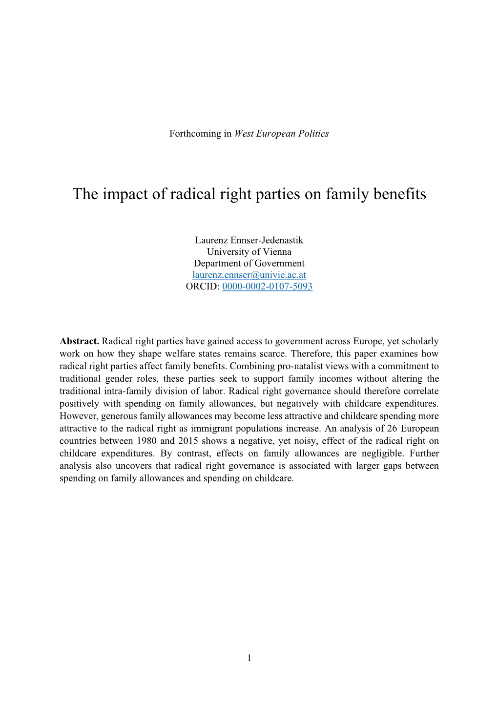 The Impact of Radical Right Parties on Family Benefits