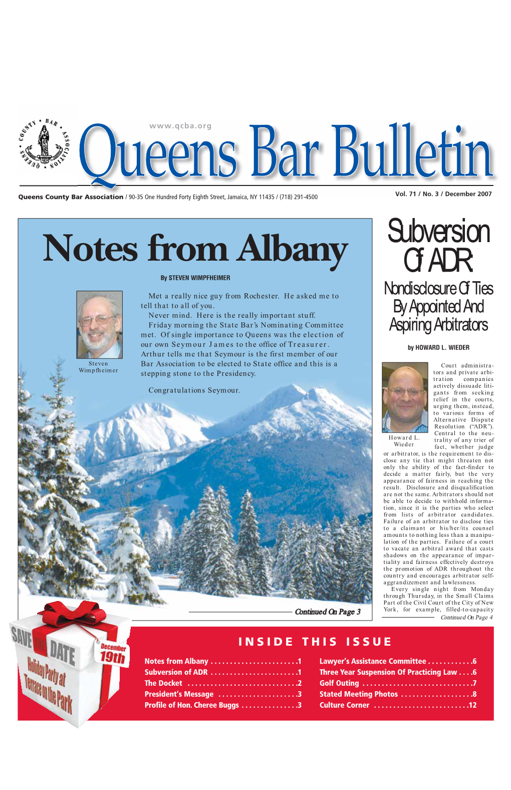 December 2007 Subversion Notes from Albany of ADR: by STEVEN WIMPFHEIMER