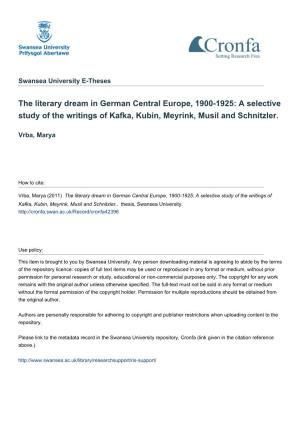 A Selective Study of the Writings of Kafka, Kubin, Meyrink, Musil and Schnitzler