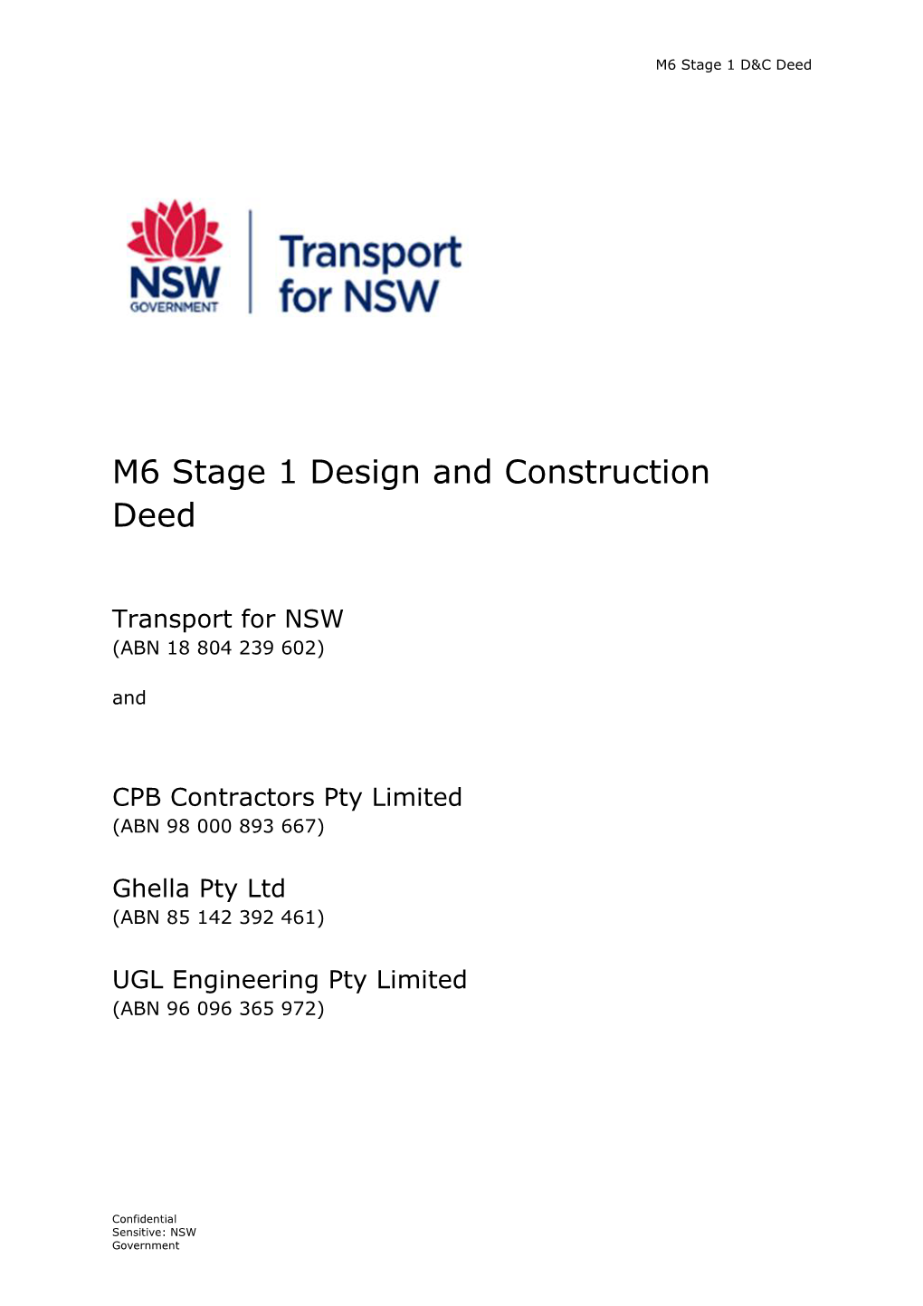 M6 Stage 1 Design and Construction Deed