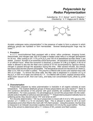 Polyacrolein by Redox Polymerization