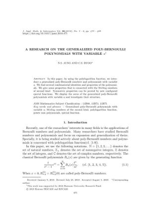 A RESEARCH on the GENERALIZED POLY-BERNOULLI POLYNOMIALS with VARIABLE A†
