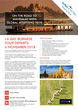 16 Day Burmese Tour Departs 6 November 2018