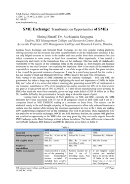 SME Exchange: Transformation Opportunities of Smes