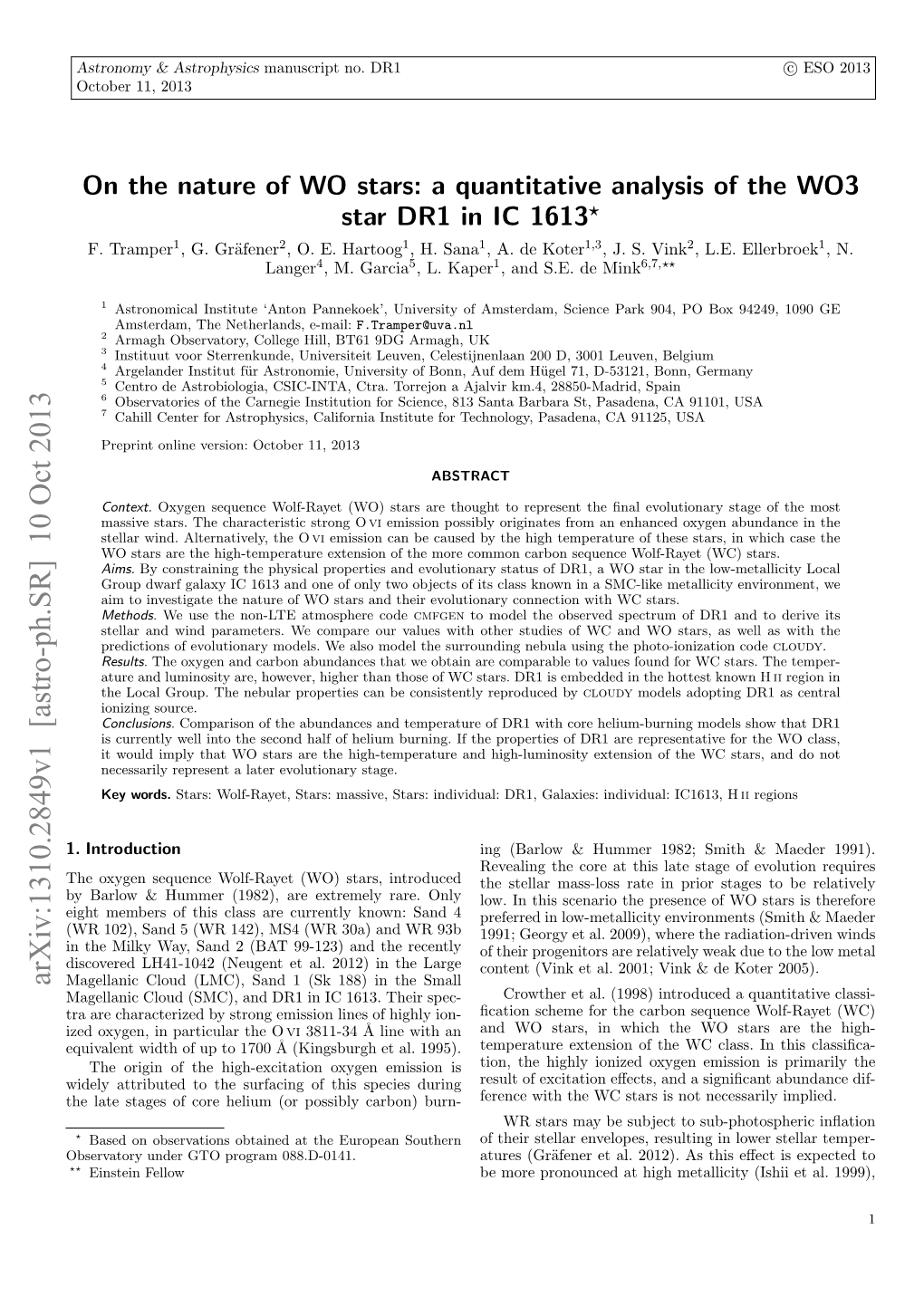 On the Nature of WO Stars: a Quantitative Analysis of the WO3 Star DR1 in IC 1613? F