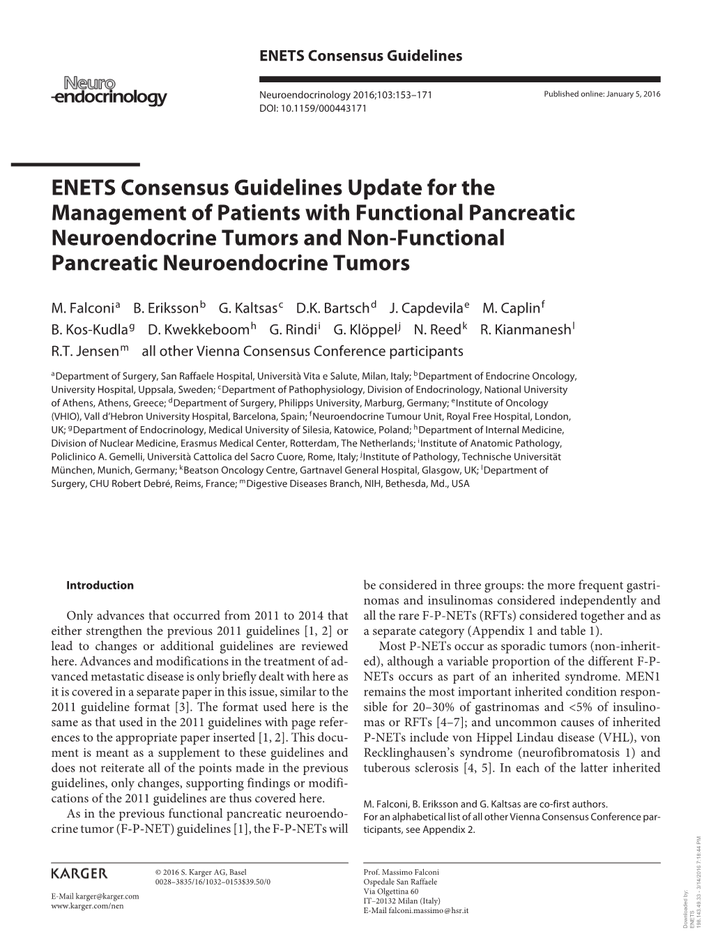 ENETS Consensus Guidelines Update for the Management of Patients with Functional Pancreatic Neuroendocrine Tumors and Non-Functional Pancreatic Neuroendocrine Tumors