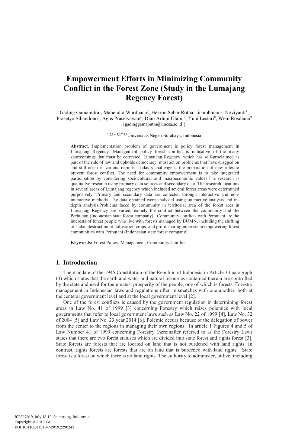 Empowerment Efforts in Minimizing Community Conflict in the Forest Zone (Study in the Lumajang Regency Forest)