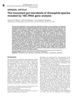 The Inconstant Gut Microbiota of Drosophila Species Revealed by 16S Rrna Gene Analysis