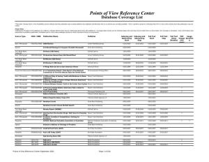 Points of View Reference Center Database Coverage List